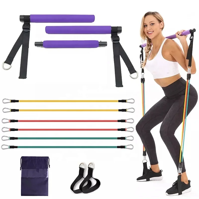 

Wholesale Exercise Accessories Yoga Stick Pilates Bar Kit with Adjustable Resistance Bands Set, Pink/purple/black