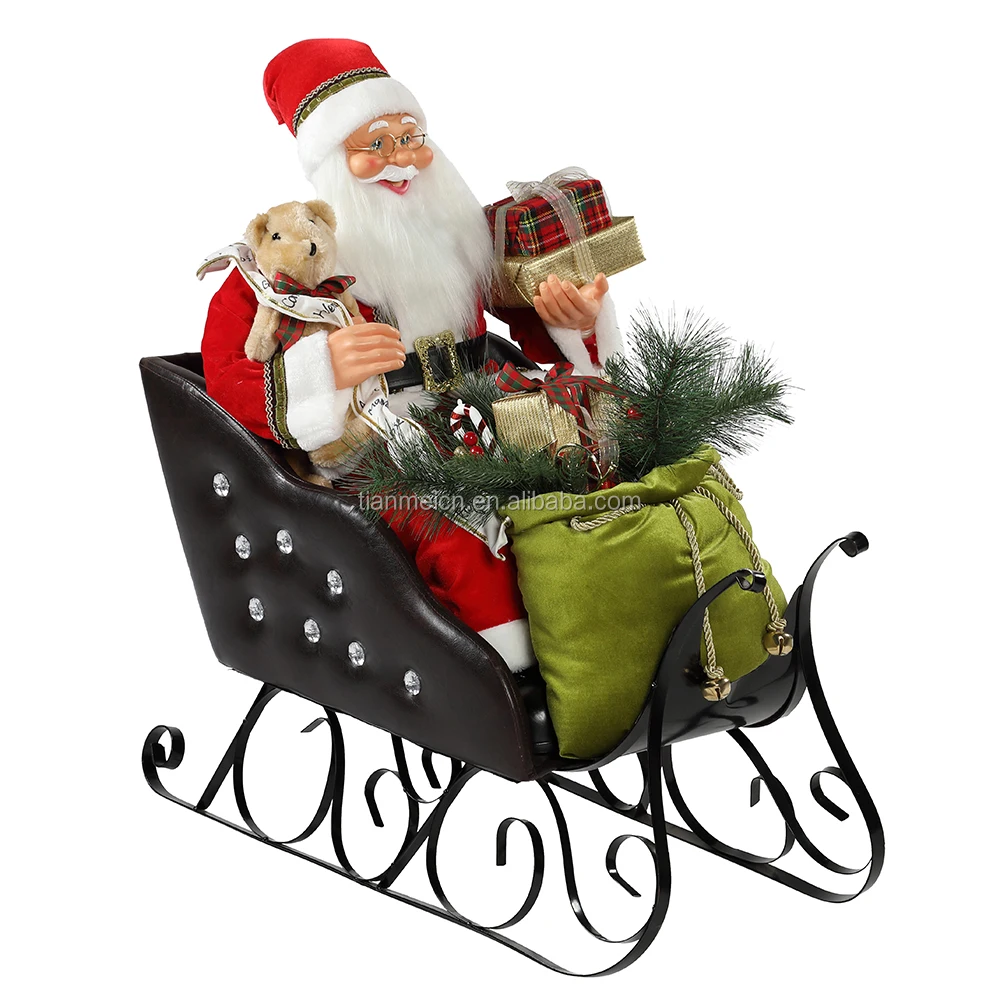 80cm Sitting Sleigh Santa Claus With Lighting Ornament Christmas ...