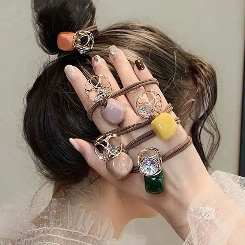 

IG Simple Square Crystal Bead Elastic Hair Ties Rubber Bands Rope Thin Hair Ties For Women Girls