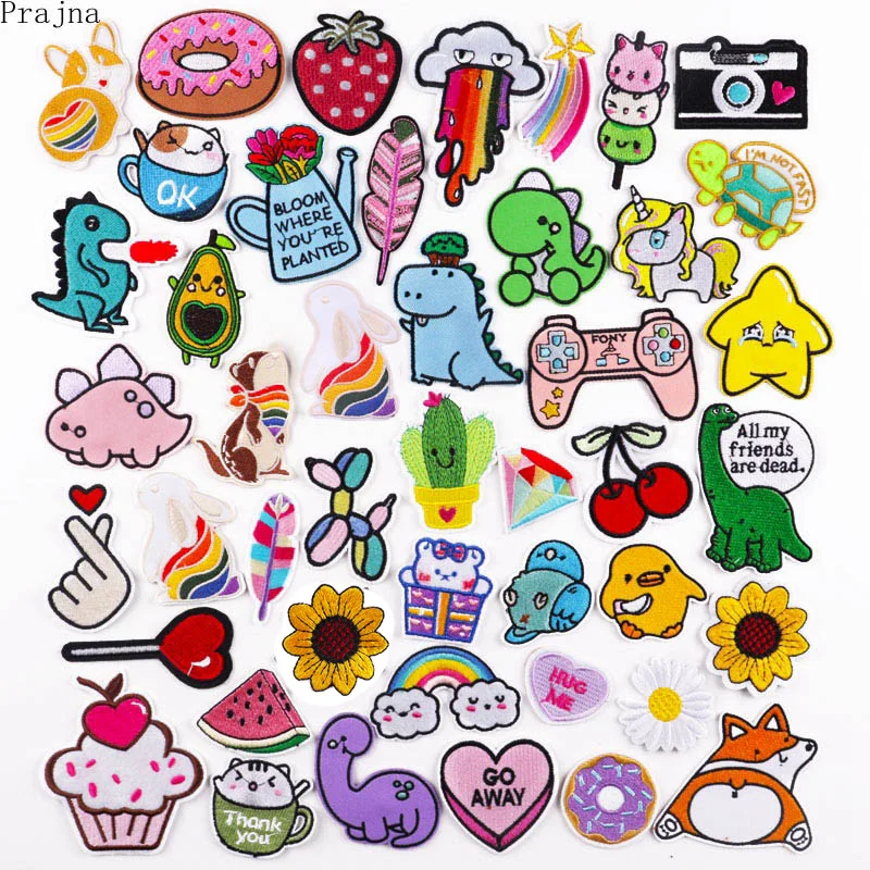 Custom Design Embroidered Patch Mini Cute Cartoon Dinosaur Dog Animal Small Applique Embroidery Iron on Patches for Clothing
