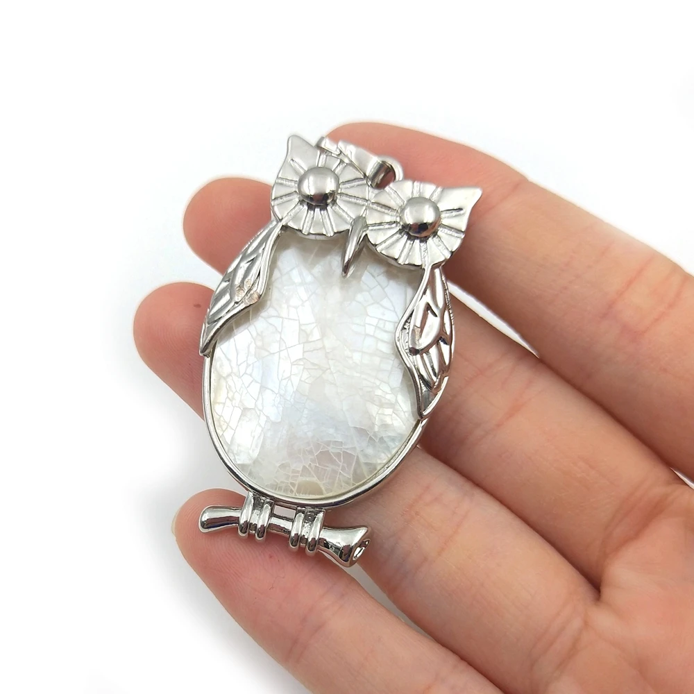 

Fashion Jewelry guangzhou Owl Animals Bird Pendant Accessories Silver Bezel Shell Cute Big Bird Charm for Necklace DIY Hand Made, As picture shows