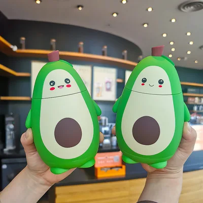 

YIDING New style hot sale Super cute avocado cup double cup glass bottle portable Cartoon rope hand paint water bottle, As is or customized