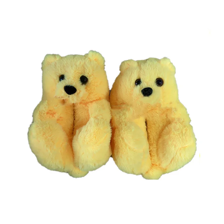 

2021 Gummy Claw Yellow Wholesale Hard Bottom Furry Colorful Teddy Bear Slipper