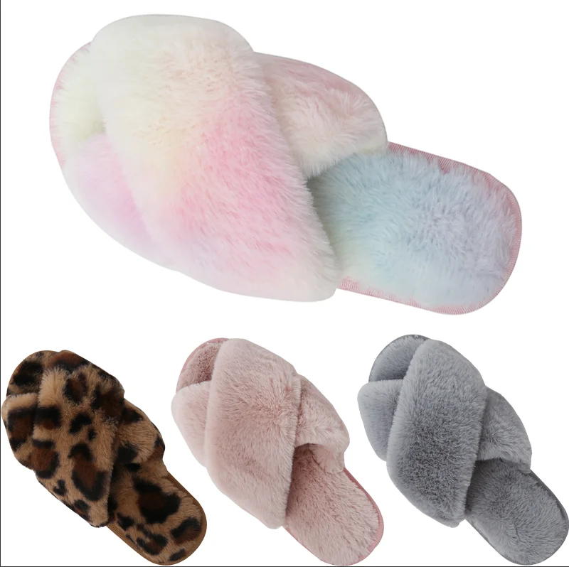 

Winter Sandals Girls New Fashion Design Faux Fur Indoor Slides Autumn Fur Shoes Platform Fur Slippers