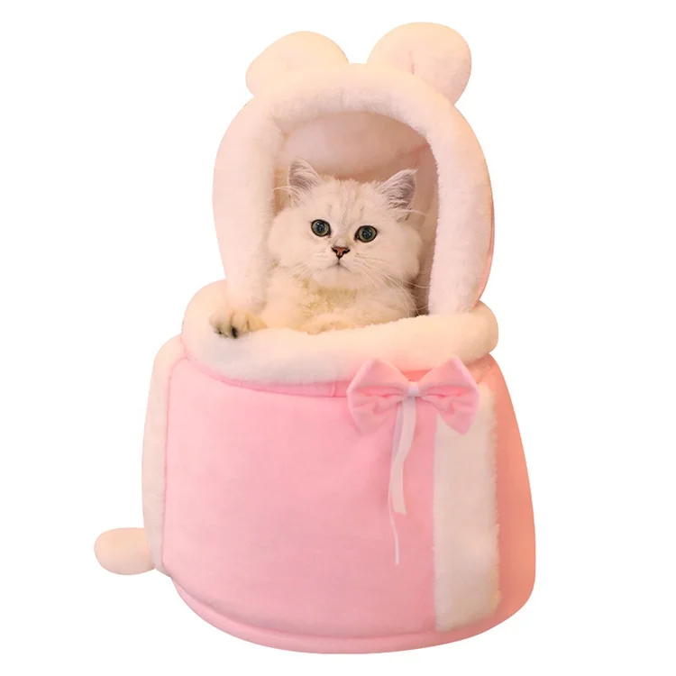 

Wholesale New Outdoor Winter Plush Warm Small Dog Cat Carrier Bag Cute Pet Cat Backpack, Pink/gray