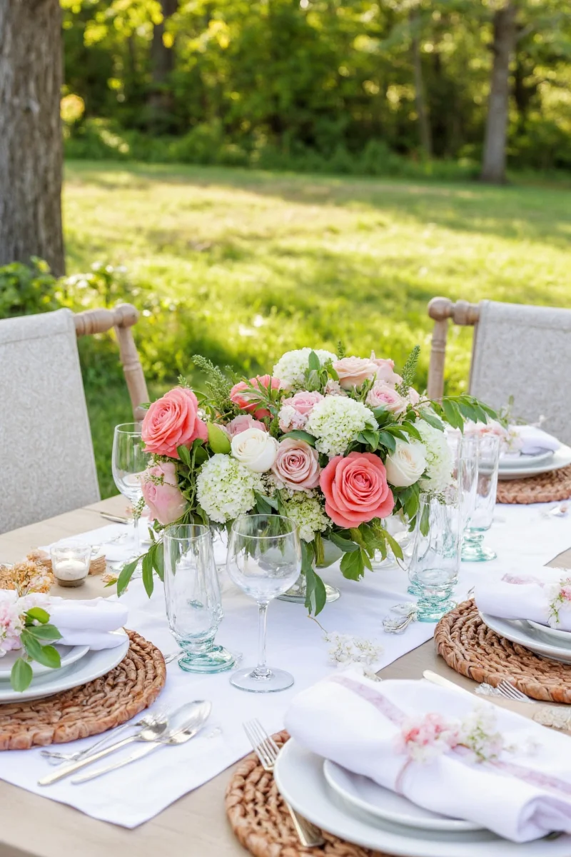 Full summer table setting with vibrant decor