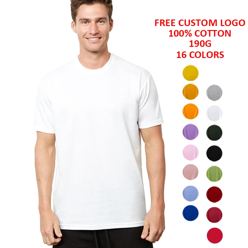 

190G Tees Blank Washed Cotton Printing Shirts Fitness Plain Custom Graphic DTG T Shirts For Men