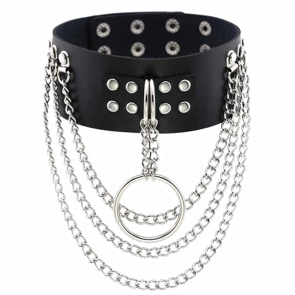 

Gothic Punk PU Leather Choker Necklace Collar Harajuku Metal Chains O-Rings Rock Club Party jewelry