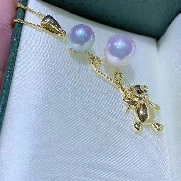 

6-8mm Pearl Accessories S925 Sterling Silver Natural Freshwater Pearl Pendant Crab Shape Christmas Day Gift, Silver/golden