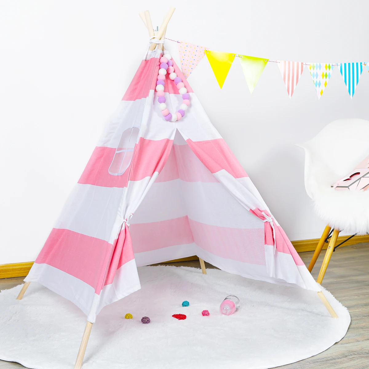 

two rooms and one hall tent Many colors and styles House For Children Cabana Kids Decoration Carpet LED Lights for Tents, Polychromatic