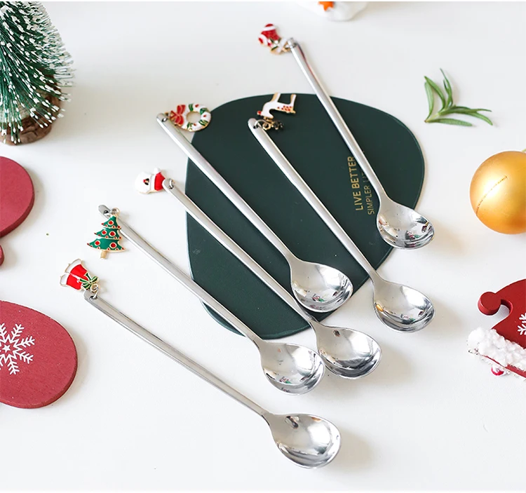 Custom Christmas Gift Cute Souvenir Mixing Stainless Steel Tea Coffee Gold Spoon Set
