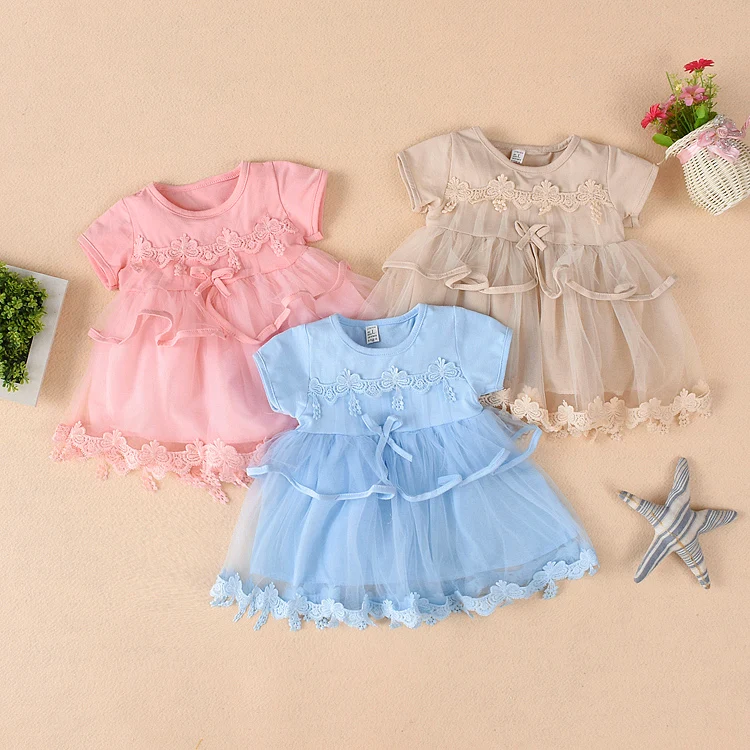 

Wholesale toddler girl summer floral dresses lace flower baby girls dresses for weddings, Blue pink beige