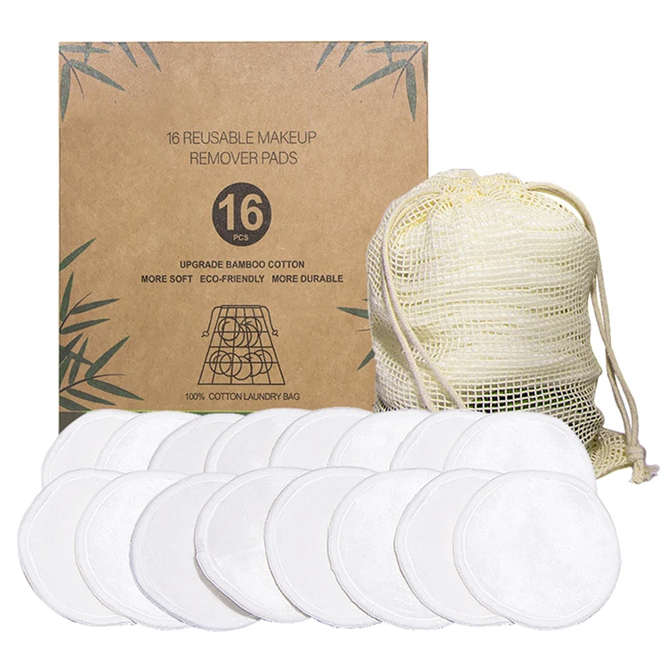 

Eco Friendly Non-Toxic OEM Reusable Organic Bamboo Cotton Washable Facial Washable Makeup Remover Pads Cleaning Pads