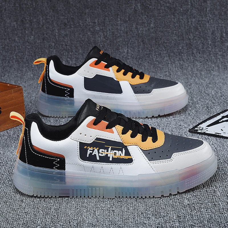 

New Design Lace Up Men Sport Shoes Fashion Tread Basketball Style Skateboard Shoes, Black and brown