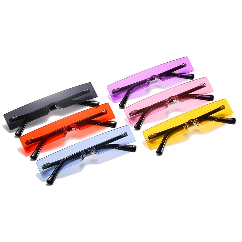 

2021 New Fashion Rimless Small Sunglasses Women Colorful Retro Cutting Lens Gradient Vintage Female One Piece Square Sunglasses, 6colors