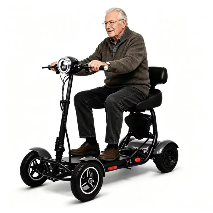 Folding All Terrain 4-Wheel Electric Scooter with Basket & Baby Seat for Family Adults Daily Travel, US EU Warehouse Ready Stock