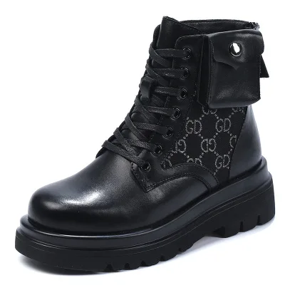

2021 Women's Autumn Black Motorcycle Boots Waterproof Thick Heels Women's Round Toe Short Boots Winter Chunky High Heels