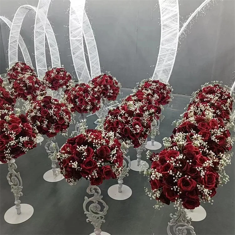 

Wedding B-2645 Artificial Red Color Silk Rose Flower Table Centerpieces Ball Background Decoration