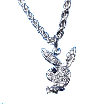 

New style Hip Hop Necklace Jewelry Diamond rabbit bunny pendant stainless steel Twist chain necklace