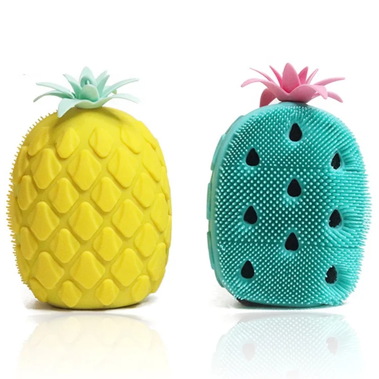 

Newest Pineapple Customized Silicone Cleaning Bath Body Brush, Yellow, blue