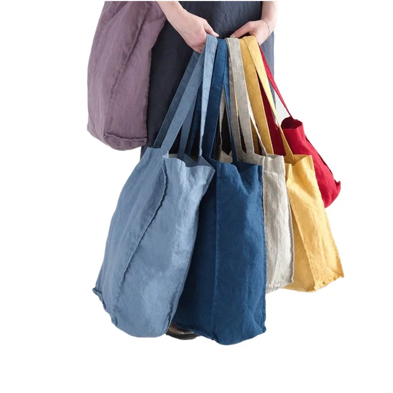 

luxury customized cotton linen shopper bag with logo tote linen shopping bag, Customized color