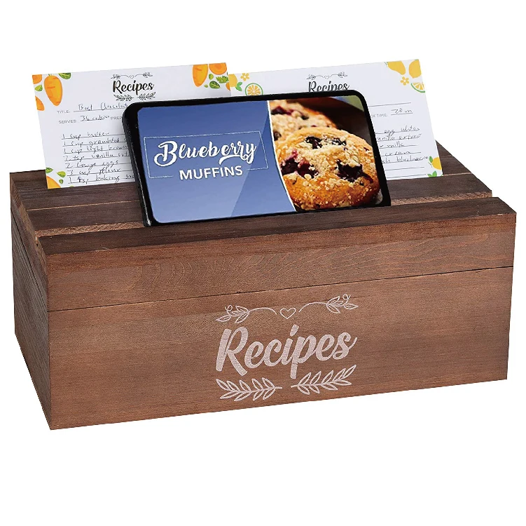 Pine Wooden Recipe Box Organizer With Cards And Holder Buy Recipe Box