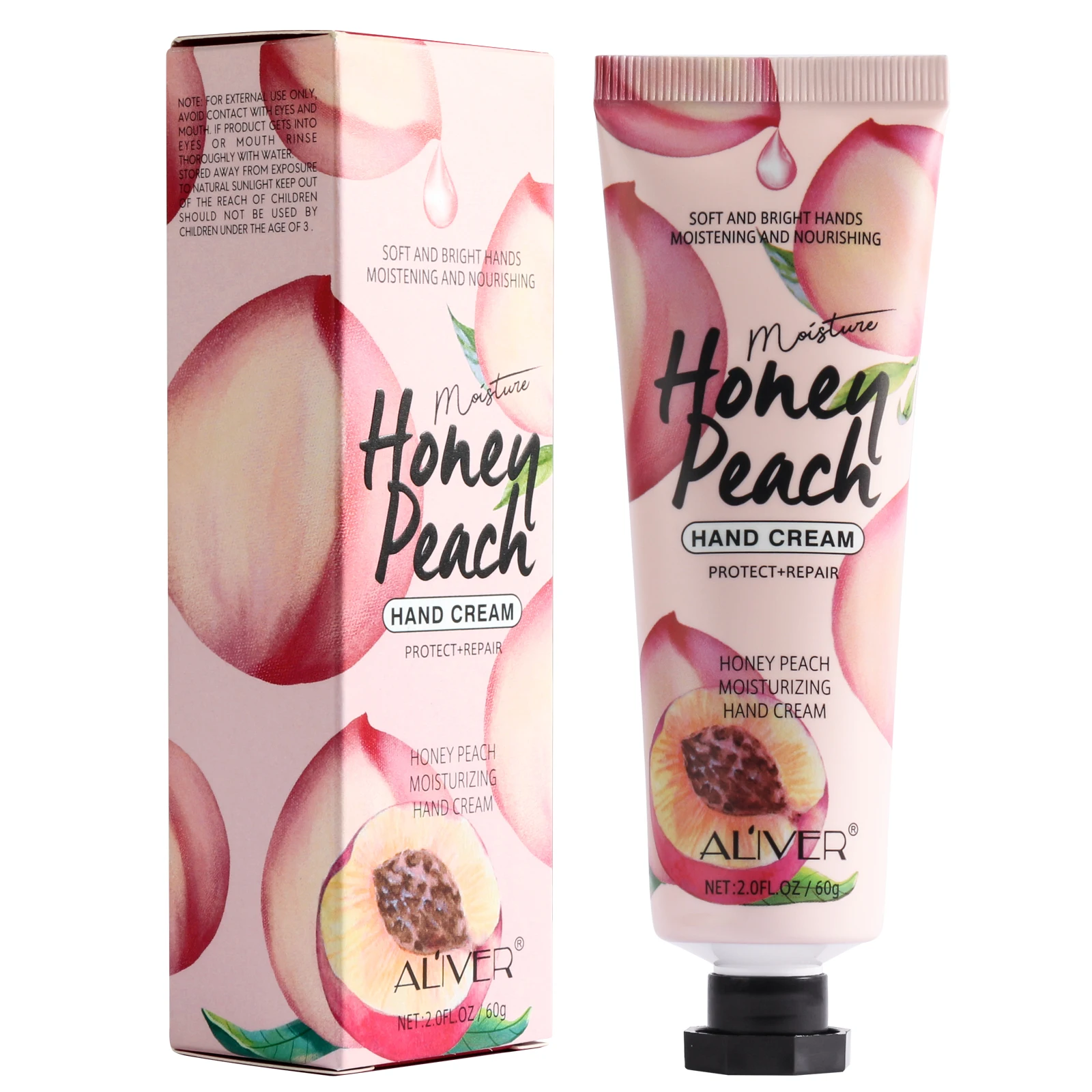 

ALIVER Private Label Wholesale 60g Winter Skin Repair Non-sticky Lotion Moisturizing Nourishing Honey Peach Hand Cream