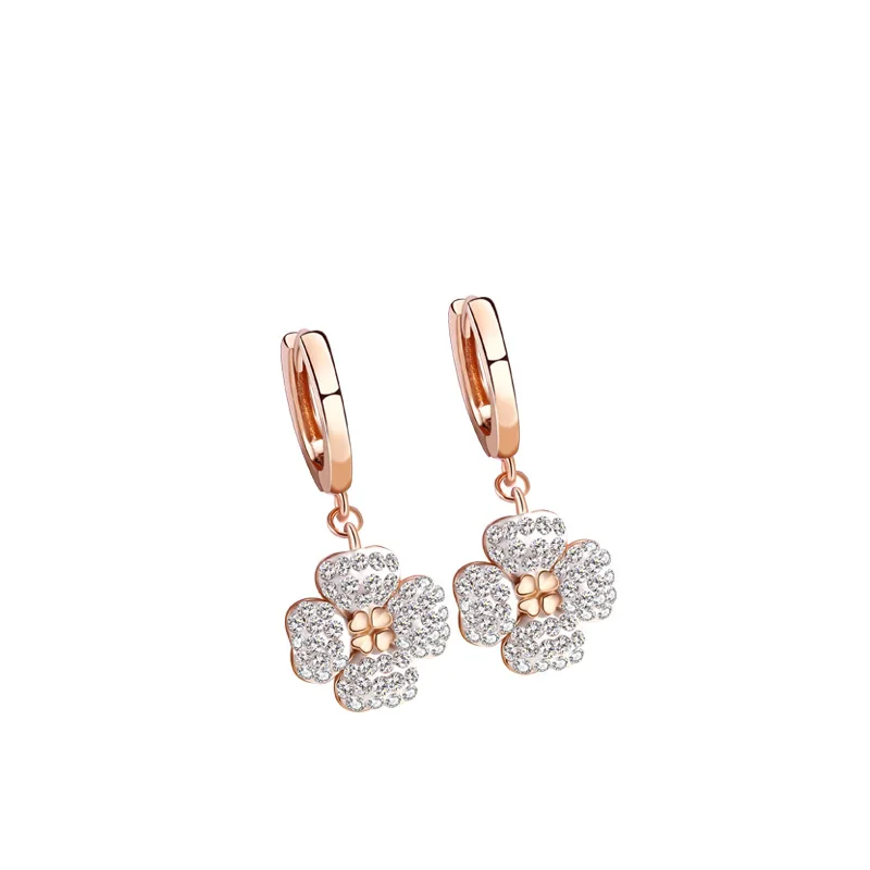 

VANA Four Leaf Clover Hoop Earrings Waterproof S925 Silver Earrings Hoops Ladies Fashion Jewelry Rose Gold Plated