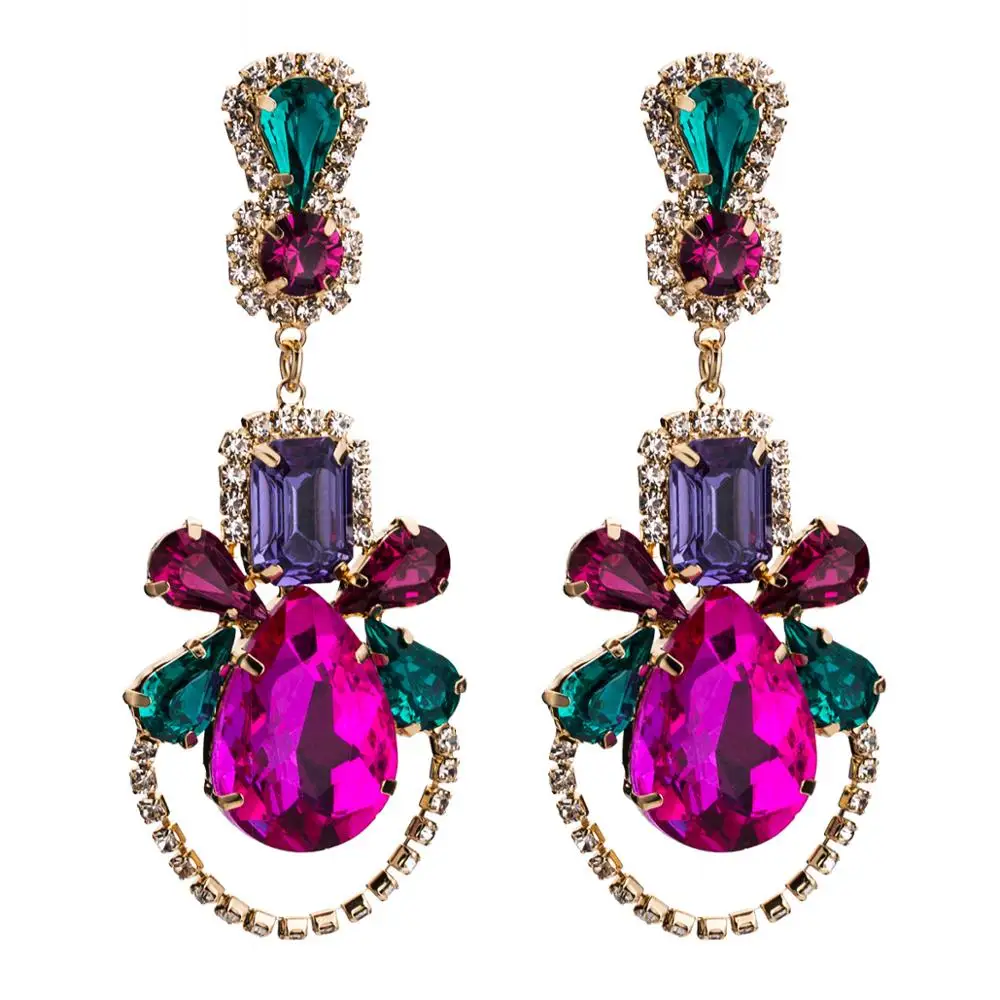 

New Trendy Big Crystal Statement Earrings Wedding Drop Earrings Women Party Hanging Black Diamond Earrings Jewelry Wholesale