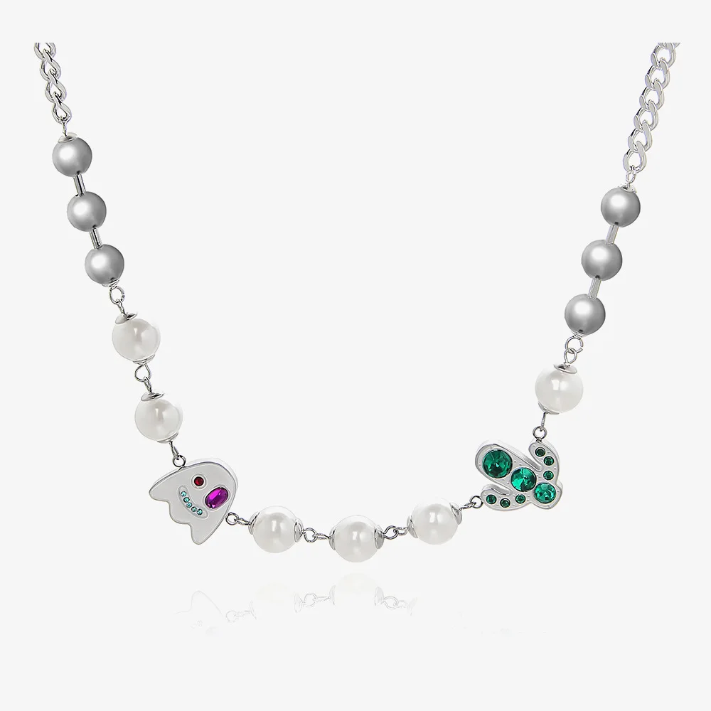 

Layer Fashion Jewelry Pearl Crystal Stainless Steel Necklace Men, Gold
