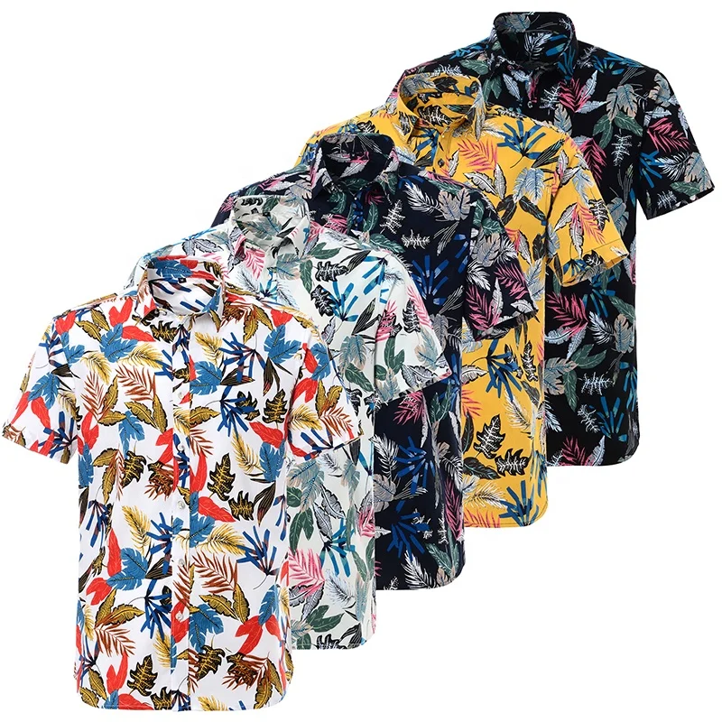 

Custom 100% cotton casual summer new design short sleeve printing men's beach hawaiian floral shirt, 21 patterns