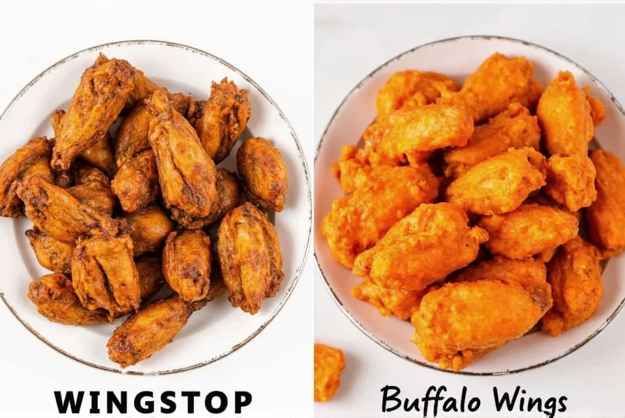 Side-by-side comparison of Wingstop lemon pepper wings and traditional buffalo wings showing color differences and texture