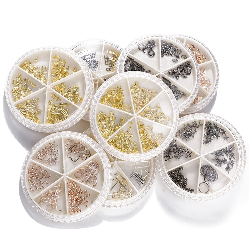 

New Arrive Fashion 3D Rivet Charm Wheel Packaging Hollow Out Alloy Nail Art Accessories Decoration Stickers, 14 colors