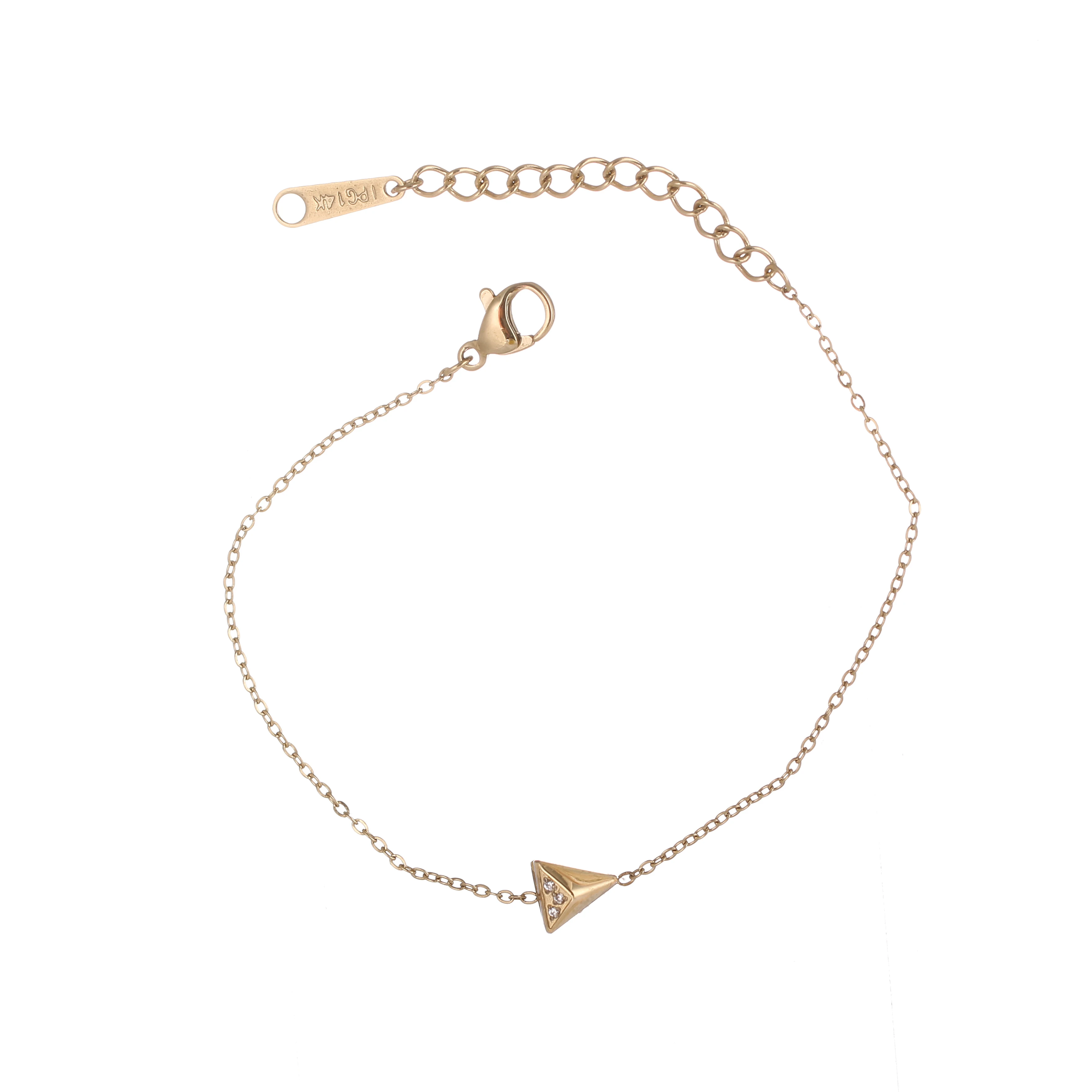 

Wholesale Stainless Steel Birthday Gift Jewelry 14K Gold Plated Pyramid Zircon Bracelet