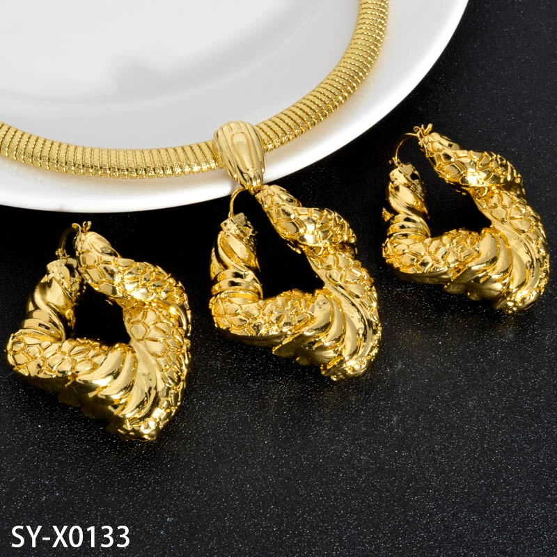 New Design Necklace Earrings Pendant 14K Gold Plated Jewelry Sets for Women