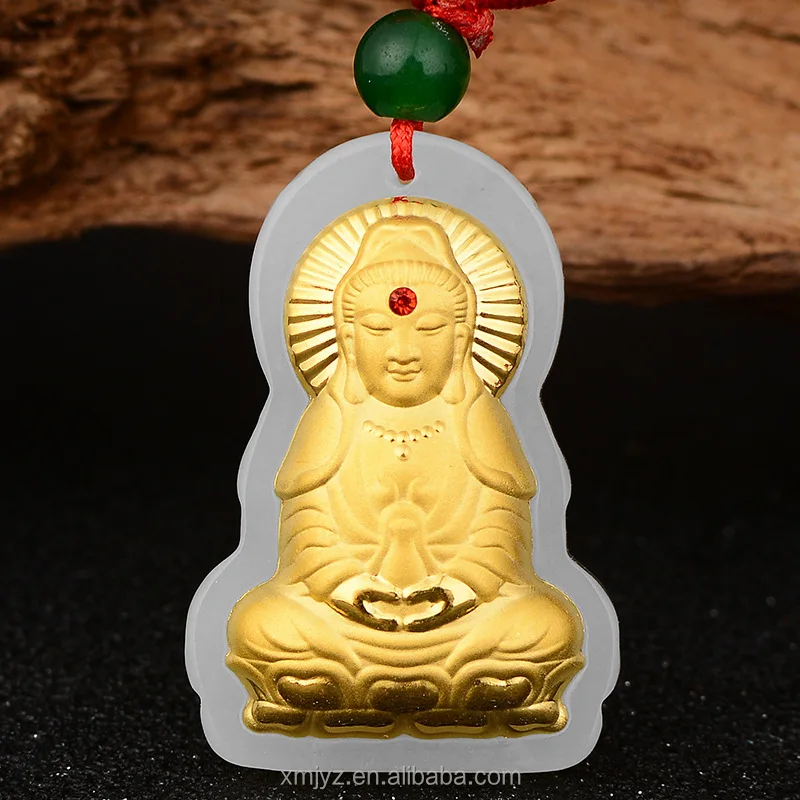 

Certified 3D Gold Inlaid With Pure Gold Hetian Jade Gemstone Maitreya Sitting Guanyin Sitting Buddha Pendant Manufacturer