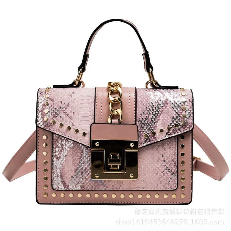 

Customized Trendy PU Snakeskin Female Handbag with sequins, White,blue,beige,pink,purple,black-1,black-2