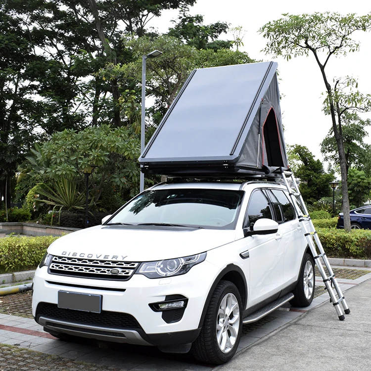 

Factory wholesale WILDSROF aluminium triangle roof top tent hard shell diagonal bracing type rooftop tent, Black and white