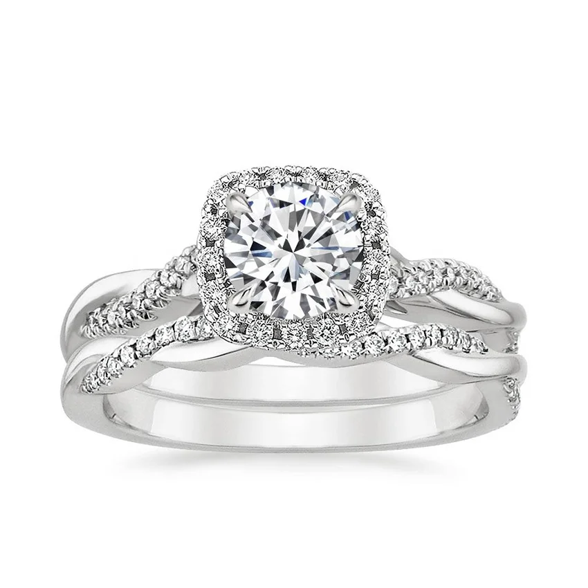 

Petite Twisted Vine Halo CZ Diamond Wedding Band For Women Round Eternity Ring Bridal Set Anniversary Gift Ring Silver