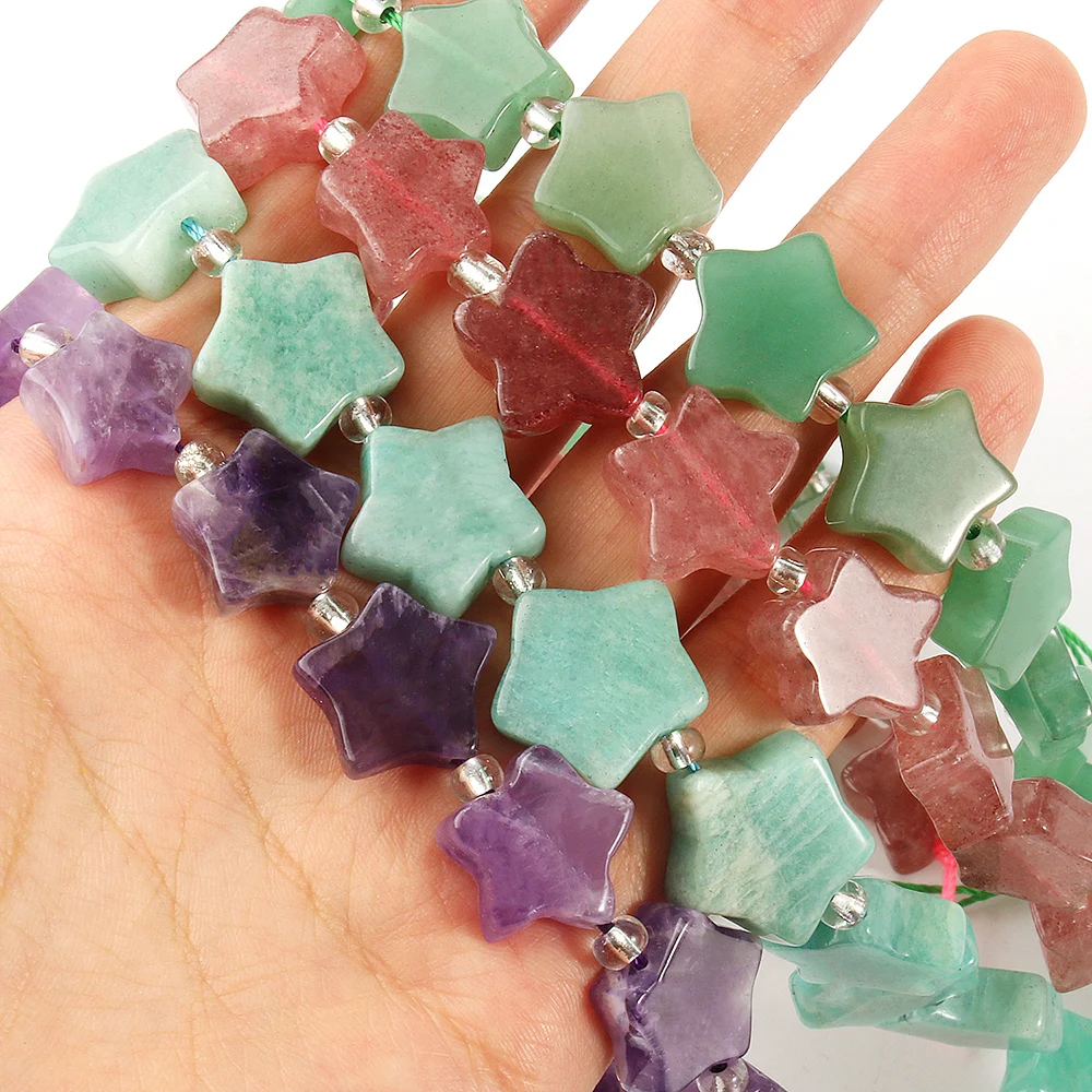 

Natural 15MM Star Shape Amethyst/Strawberry Quartz/Amazonite Stone Beads for Jewelry Making DIY Accessories