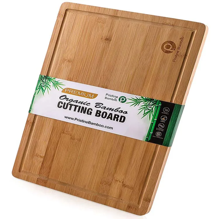 

Large Bamboo Cutting Board with Handles, Juice Grooves. Free Non-slip Grips. Wooden Cutting Boards for Kitchen. Thick Wood Chop