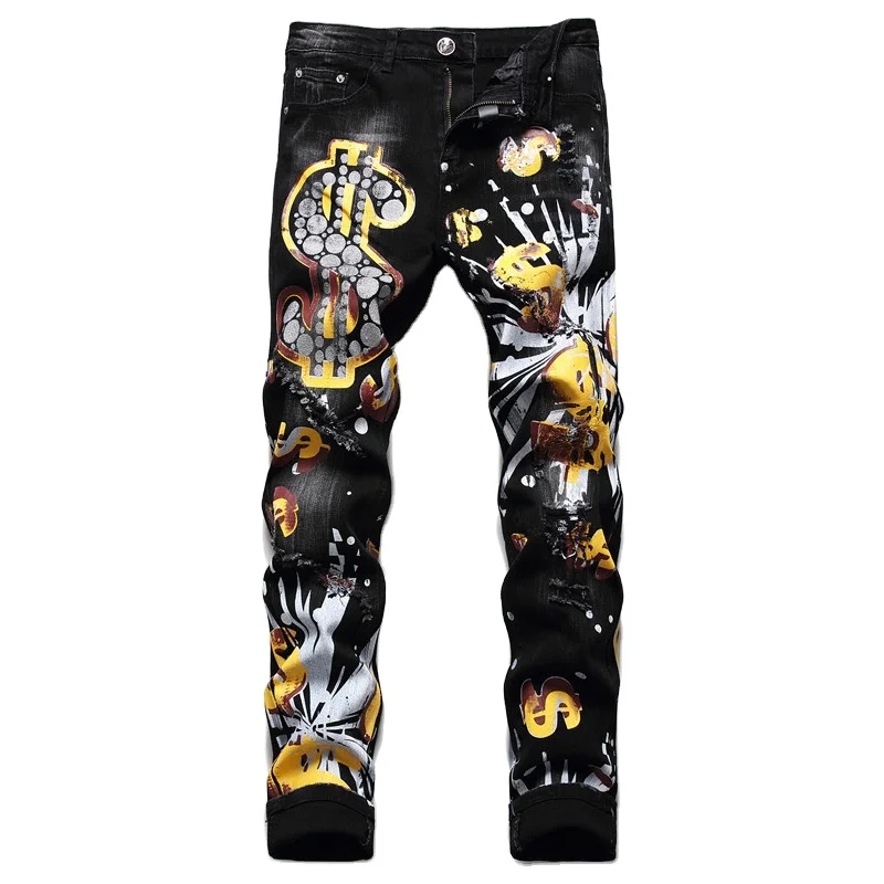 

oem mens graffiti jeans stretch with holes skinny jeans men 2020