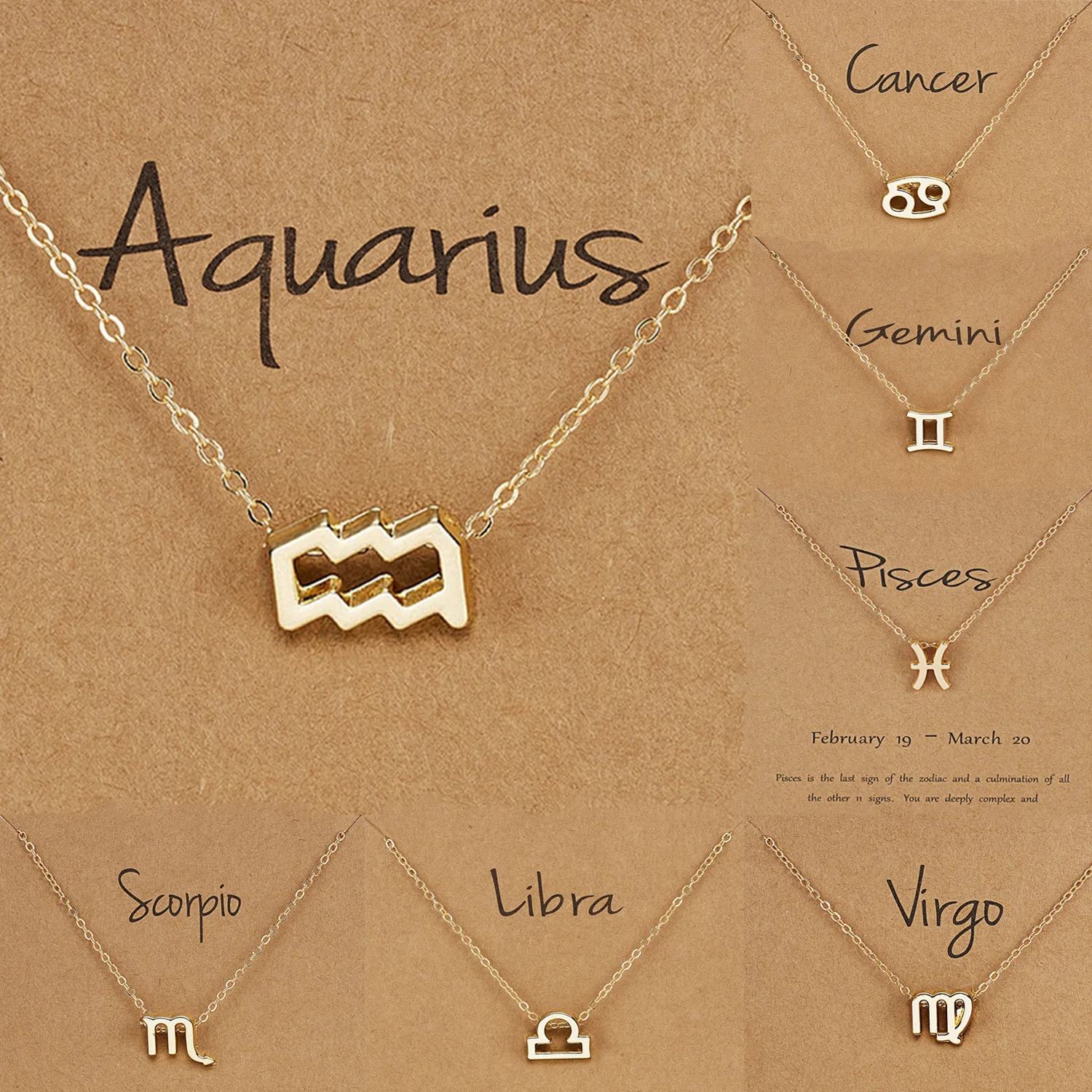 

Birthday Gift Gold Plated 12 Zodiac Sign Pendant Wish Card Charm Gold Chain Choker Astrology Necklace Jewelry For Women, Picture shows