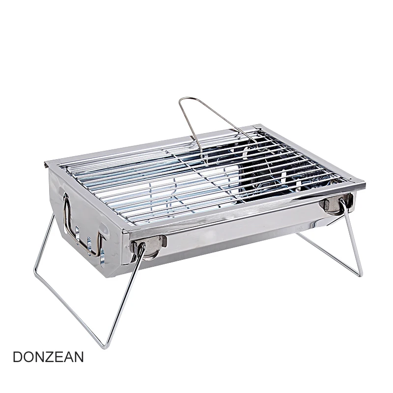 

DONZEAN 3-5 People Portable Outdoor Charcoal Folding Stainless Steel Barbecue BBQ Grill, Natural color