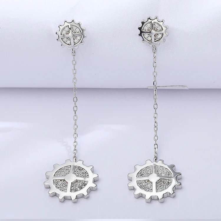 

Latest Fashion Hip Hop Wheel Long Drop Pendant Earrings 925 sterling Silver Gear Earrings for Women elegant drop earrings