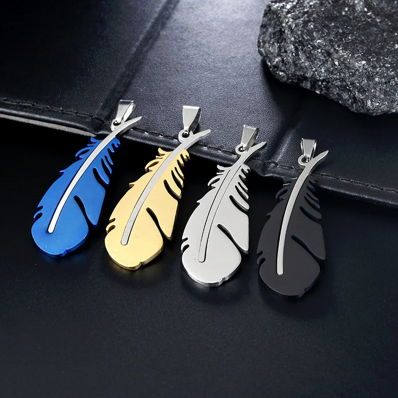 

Making Jewelry Diy Accessories Custom Necklace Metal Stainless Steel Feather Shape Charm Pendant, Silver,black,gold,blue