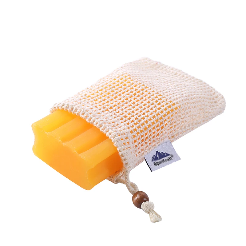 

Eco-Friendly 100% Cotton Soap Mesh Bag With Drawstring Handle Soap Packaging Saver Pouch Net Bag For Shower