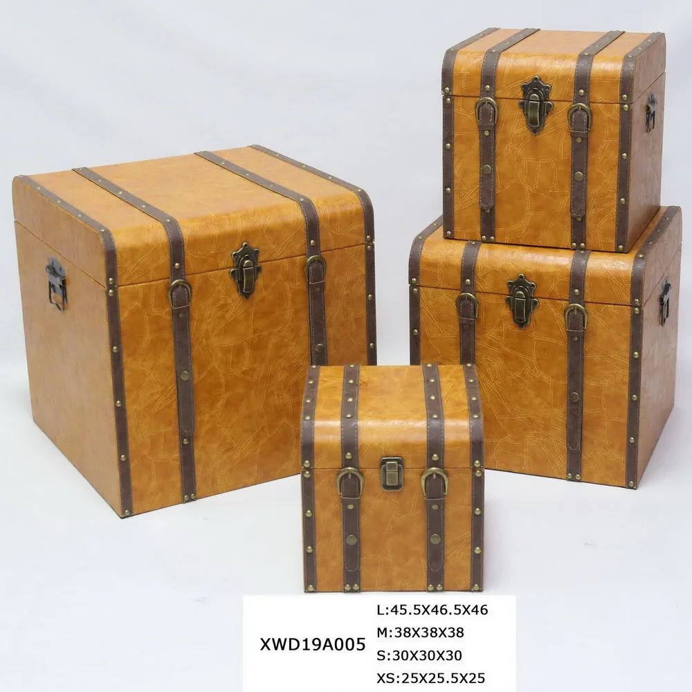 

Storage Box Eco-friendly Sundries Antique Vintage Style Wooden Retro & Leather and Container( 55*40*35 CM Wood Furniture