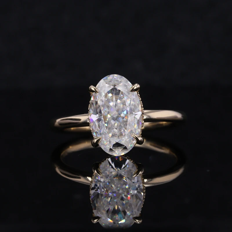 

Moissanite ring 10k 14k 18k solid gold 8*11mm oval crushed ice cut moissanite engagement ring