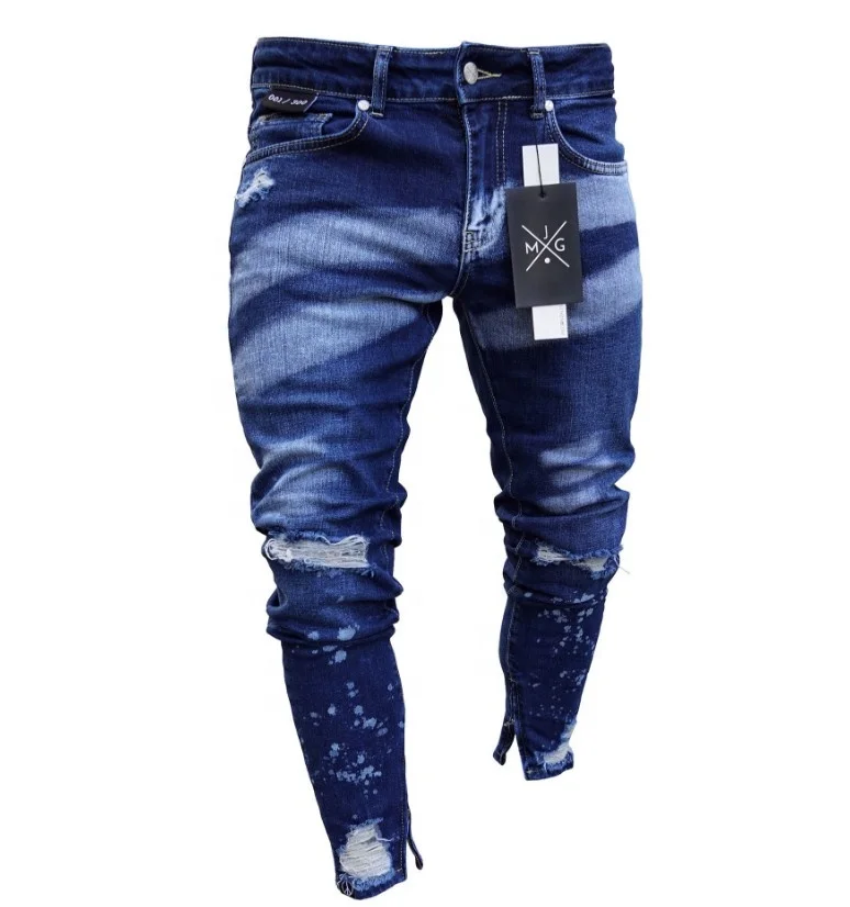 

Side Zipper Jeans Ripped Europe and the United States Skinny pants